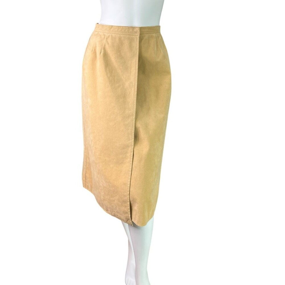 Halston Vintage 70's Beige Tan Ultrasuede Wrap Skirt A-Line High Waist Size S